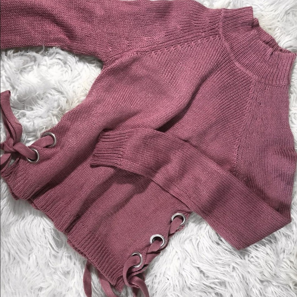 sweater with side tie detail & turtle neck